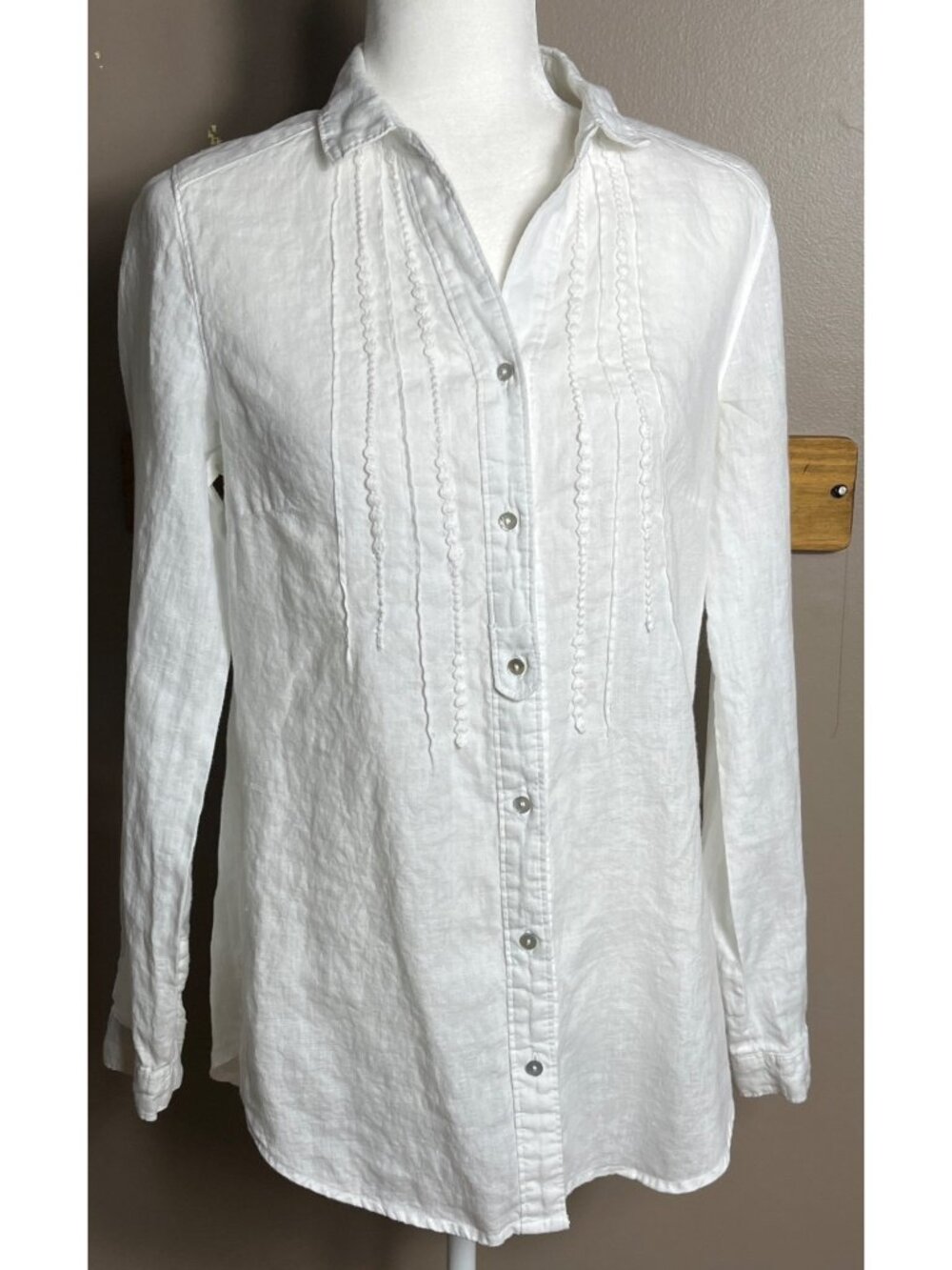 Malvin Linen Shirt White Button Tunic Texture Cottagecore Coastal Beach Luxury S - Picture 12 of 12